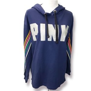 VS PINK Hoodie Rainbow Pride Sleeves Glitter